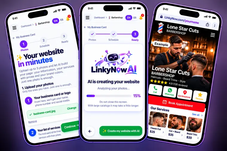 Upload your photos, AI builds your page and your customers contact you